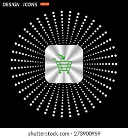 On a black background metallic square with rounded corners. put in shopping cart. icon. vector design