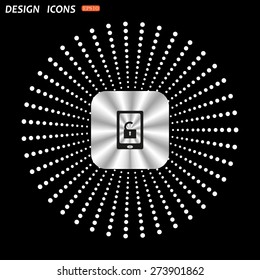 On a black background metallic square with rounded corners. phone is unlocked. icon. vector design