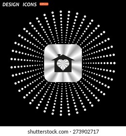 On a black background metallic square with rounded corners. House with Heart Icon. icon. vector design