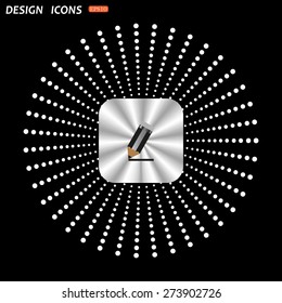 On a black background metallic square with rounded corners. pencil. icon. vector design