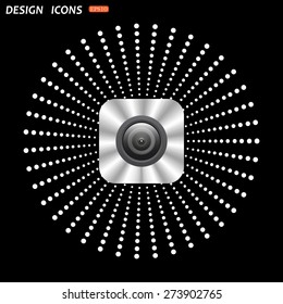 On a black background metallic square with rounded corners. camera. icon. vector design