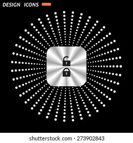 On a black background metallic square with rounded corners. Open lock. icon. vector design