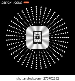 On a black background metallic square with rounded corners. the phone is locked. icon. vector design