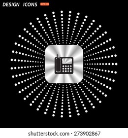 On a black background metallic square with rounded corners. phone. icon. vector design