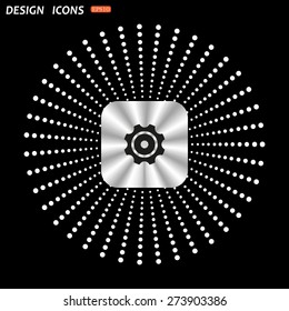 On a black background metallic square with rounded corners. Cog Settings . icon. vector design