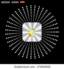 On a black background metallic square with rounded corners. yellow pencil. icon. vector design