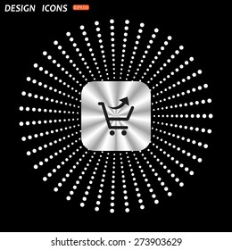 On a black background metallic square with rounded corners. remove from the shopping cart. icon. vector design
