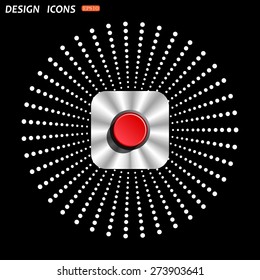 On a black background metallic square with rounded corners. Red button start, stop. icon. vector design