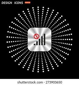 On a black background metallic square with rounded corners. no signal, poor signal strength, signal strength indicator. icon. vector design