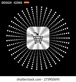 On a black background metallic square with rounded corners. put in shopping cart. icon. vector design