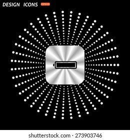 On a black background metallic square with rounded corners. battery. icon. vector design