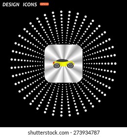 On a black background metallic square with rounded corners. yellow car. icon. vector design