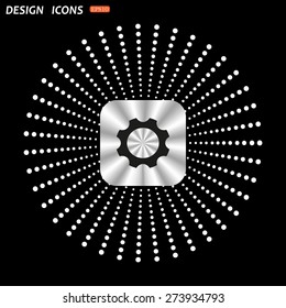 On a black background metallic square with rounded corners. Cog Settings . icon. vector design