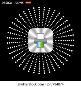 On a black background metallic square with rounded corners. color photo printer. icon. vector design