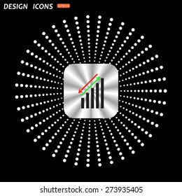 On a black background metallic square with rounded corners. chart with green and red arrows. icon. vector design