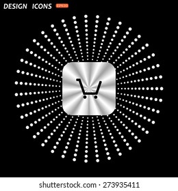 On a black background metallic square with rounded corners. put in shopping cart. icon. vector design