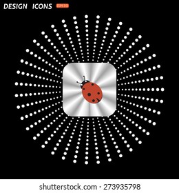On a black background metallic square with rounded corners. Ladybird. icon. vector design