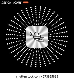 On a black background metallic square with rounded corners. Internet e-mai, envelope lette, Globe. icon. vector design