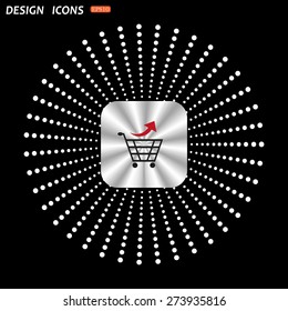 On a black background metallic square with rounded corners. remove from the shopping cart. icon. vector design