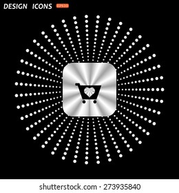 On a black background metallic square with rounded corners. put in shopping cart. icon. vector design