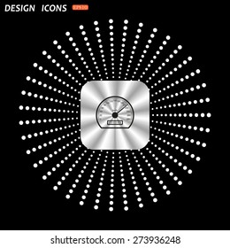 On a black background metallic square with rounded corners. speedometer. icon. vector design