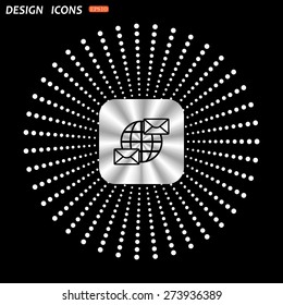 On a black background metallic square with rounded corners. Internet e-mai, envelope lette, Globe. icon. vector design