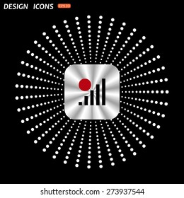 On a black background metallic square with rounded corners. no signal, poor signal strength, signal strength indicator. icon. vector design