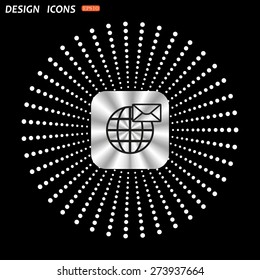 On a black background metallic square with rounded corners. Internet e-mai, envelope lette, Globe. icon. vector design