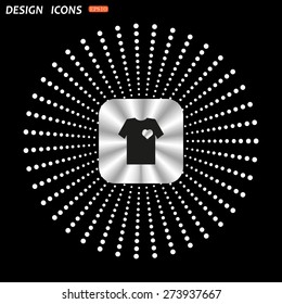 On a black background metallic square with rounded corners. T-shirt and heart  icon. vector design