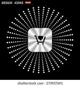 On a black background metallic square with rounded corners. put in shopping cart. icon. vector design