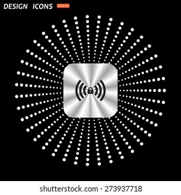 On a black background metallic square with rounded corners. Wireless network access is closed, locked. icon. vector design