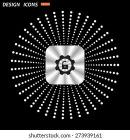 On a black background metallic square with rounded corners. unlock settings. icon. vector design