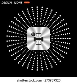 On a black background metallic square with rounded corners. Printer with wi-fi connection. icon. vector design