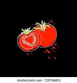 on a black background tomato vector illustration watercolor
