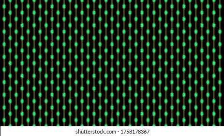 En un fondo negro, las rayas verticales son de color ocre oscuro con cápsulas de color verde claro.
