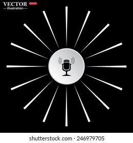 On a black background white circle with white rays. Microphone. Voice recording, vector illustration, EPS 10
