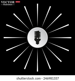 On a black background white circle with white rays. fluorescent lamp, vector illustration, EPS 10