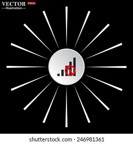 On a black background white circle with white rays. no signal