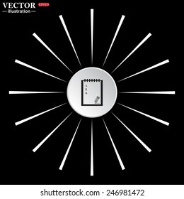 On a black background white circle with white rays. tablet with paper, vector illustration, EPS 10