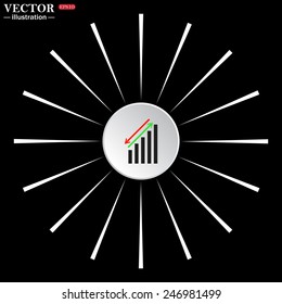 On a black background white circle with white rays. chart with green and red arrows, vector illustration, EPS 10