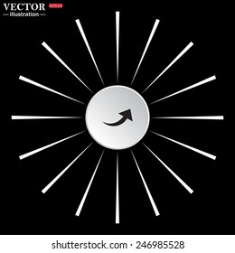 On a black background white circle with white rays