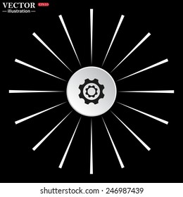 On a black background white circle with white rays. Cog Settings , vector illustration, EPS 10
