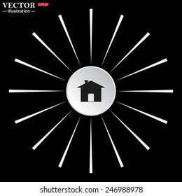 On a black background white circle with white rays. Home, vector illustration, EPS 10
