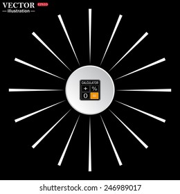 On a black background white circle with white rays. calculator, vector illustration, EPS 10