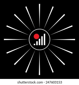 On a black background white circle with white rays. no signal