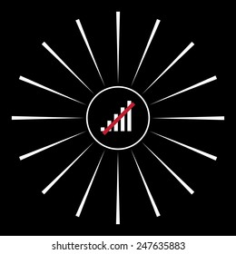 On a black background white circle with white rays. no signal