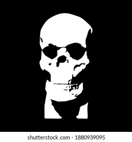 On a black background white human skull in vector.