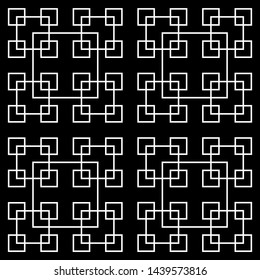 On a black background white squares. Seamless pattern.