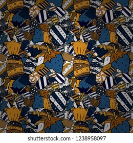 On black, blue and white colors. Vector. Colorful Candy seamless pattern.