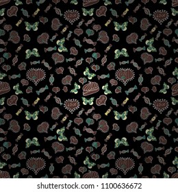 On black, brown and green colors. Vector. Colorful Candy seamless.
